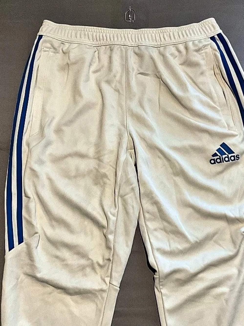 Adidas Men’s White W/Blue Stripes Track / Soccer Pants Size Large